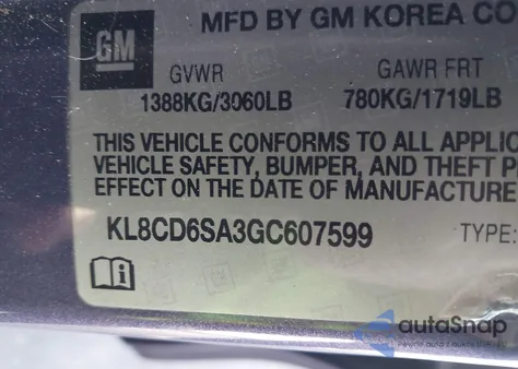 2016 Chevrolet Spark 1Lt Cvt z USA, uszkodzony, nr VIN KL8CD6SA3GC607599